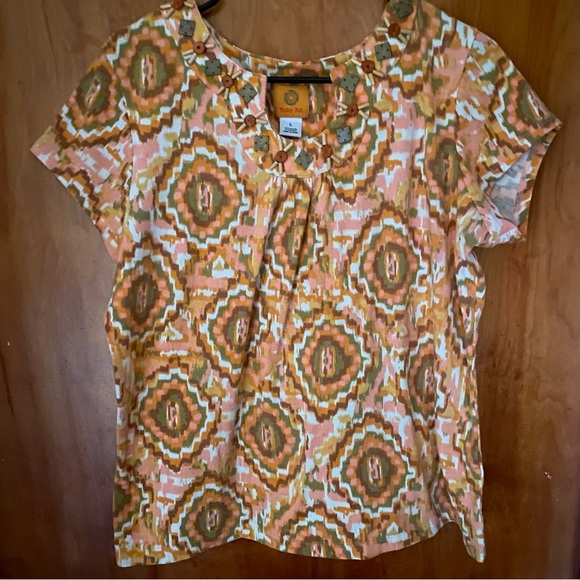 RUBY RD women’s Boho style Cotton Short sleeve top SZ Large - Picture 3 of 4